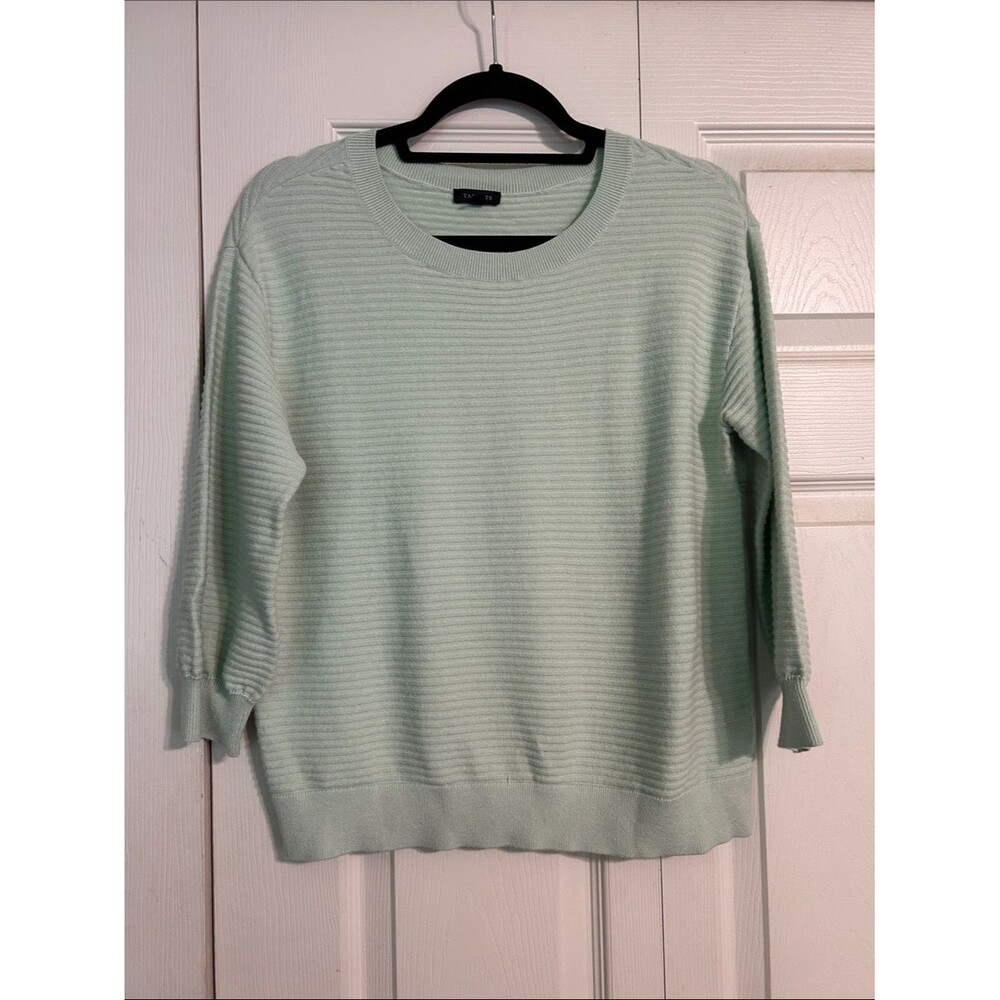 TALBOTS Small Mint Green Ribbed Crewneck Sweater Pastel Stretch Soft Neutral